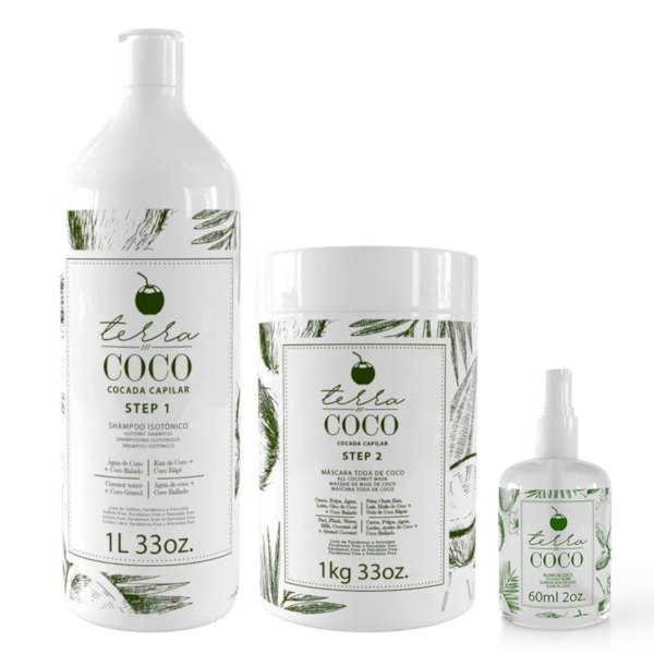 Kit Cocada Capilar - Shampoo Isotônico 1L + Máscara Toda de Coco 1kg + Elixir de Coco 60ml | Ybera Terra Coco
