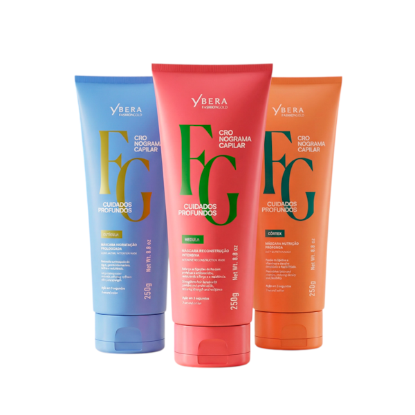 Kit Cuidados Profundos - Máscara Reconstrução 250g + Máscara Nutrição 250g + Máscara Hidratação 250g | Ybera Fashion Gold