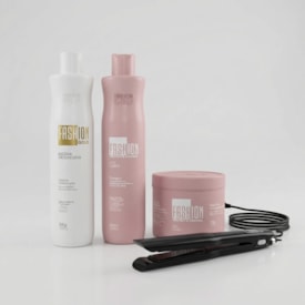 Prancha Alisadora + Escova Progressiva 500g + Kit Manutenção Pós Progressiva 500ml/500gr - Fashion Gold